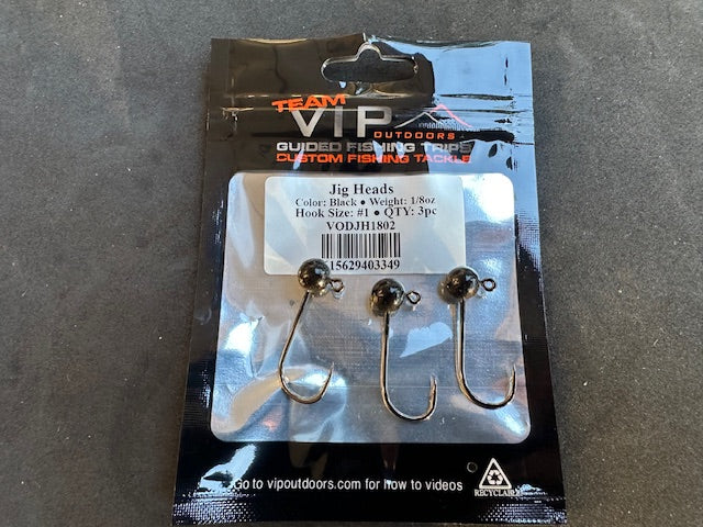 1/8 oz BLACK Jig Head. #1, 2x Strong Hook (3PK)