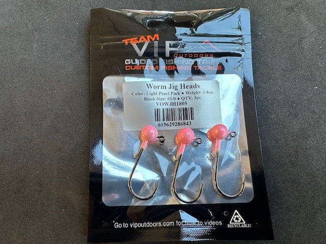 1/8 oz Pearl PINK Jig Head. 1/0 2x Strong Hook with Worm Keep (3 Pack)