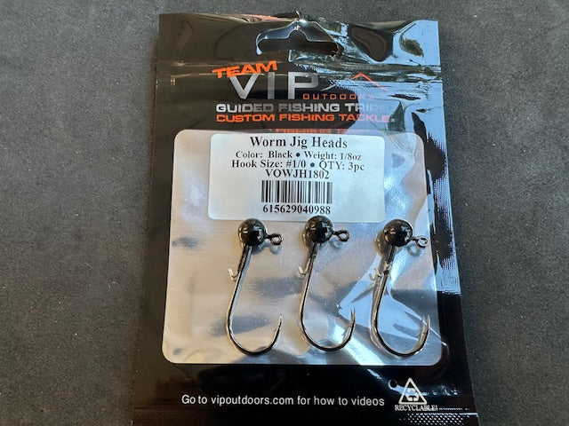 1/8 oz Black Jig Head. 1/0 2x Strong Hook with Worm Keep (3 Pack)