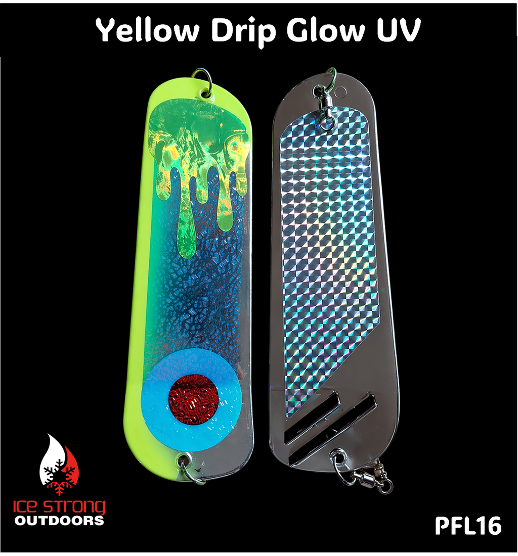 Ice Strong Outdoors - 8.5" Dual Fin Flasher Series - Painted Glow/UV Series - NEW DRIP SERIES LAUNCHED MAY 2026