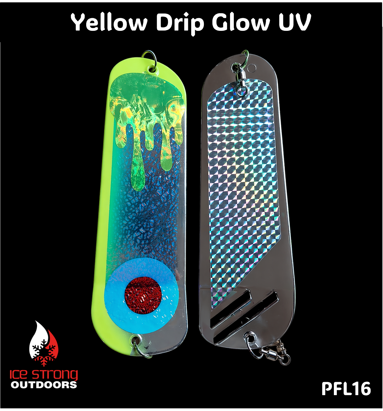 Ice Strong Outdoors - 8.5" Dual Fin Flasher Series - Painted Glow/UV Series - NEW DRIP SERIES LAUNCHED MAY 2026