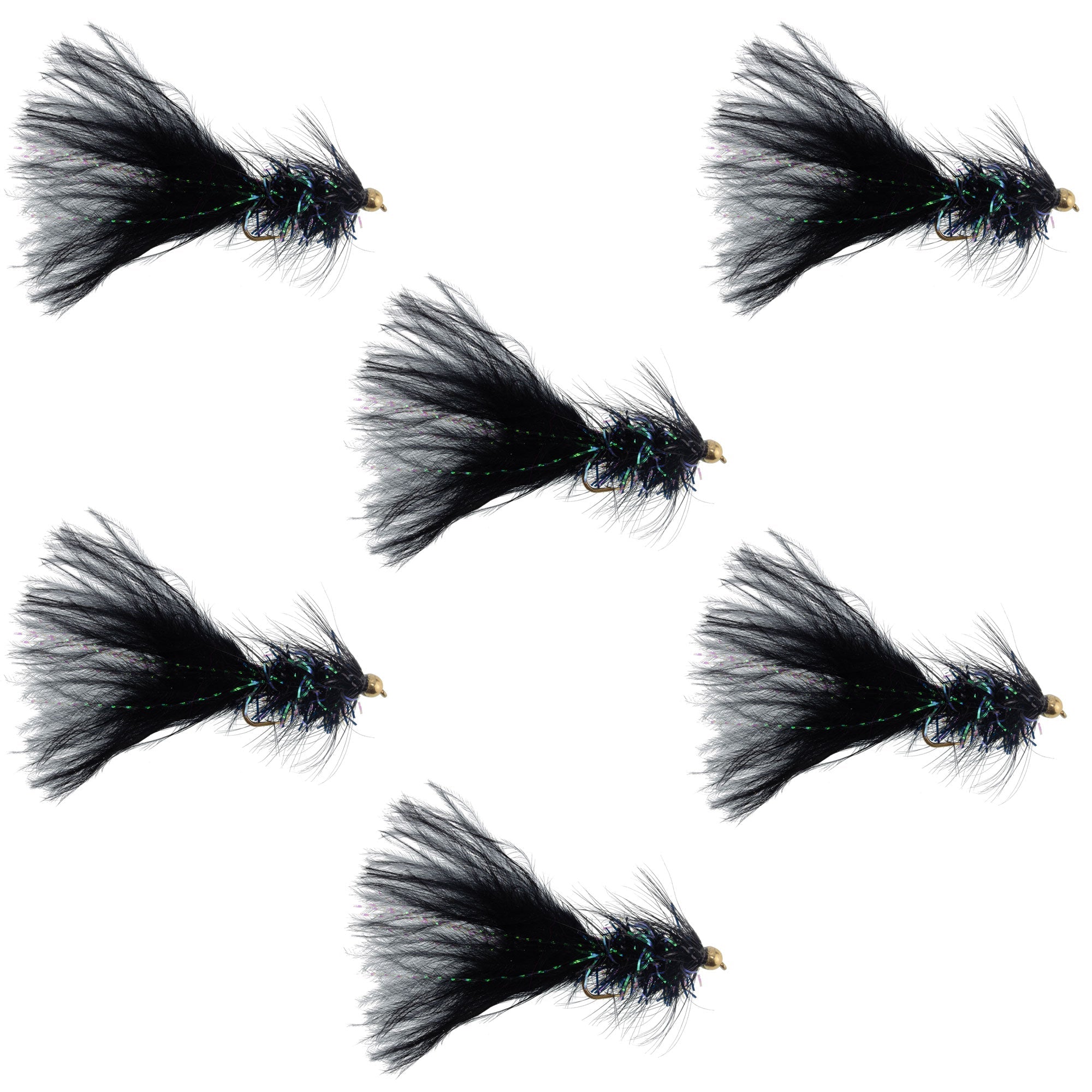 Black Bead Head Crystal Woolly Bugger Classic Streamer Flies - 6 Fly Fishing Flies - Hook Size 8
