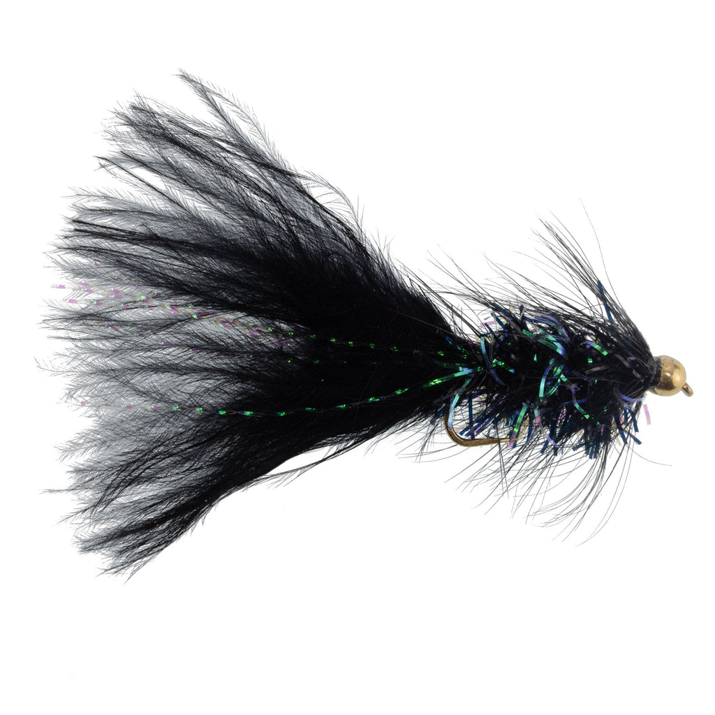 Black Bead Head Crystal Woolly Bugger Classic Streamer Flies - 12 Flies - Hook Size 8
